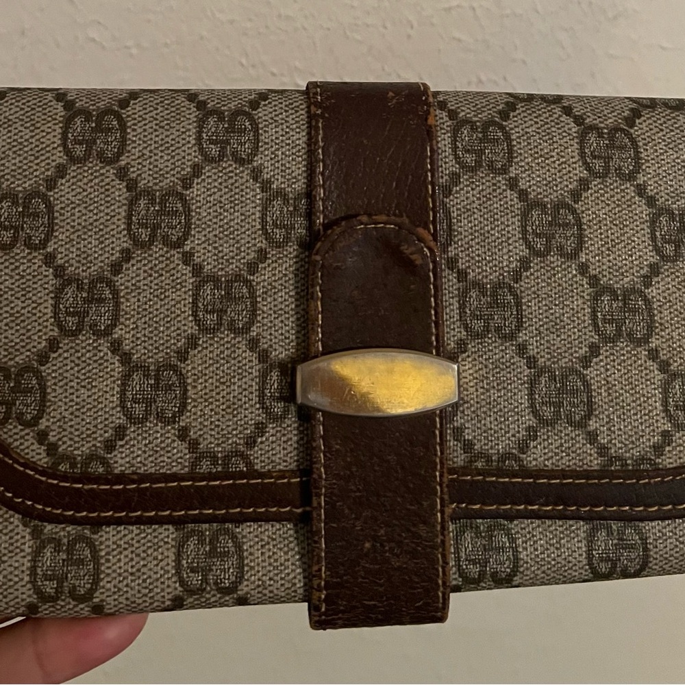 Gucci Brown and Gold Monogram Wallet